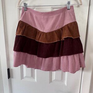 Alya Multi-Tiered Mini Skirt in Pink, Brown, and Burgundy
